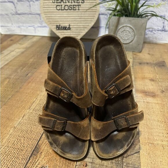 Birkenstock Arizona Sandals Brown Leather  38 7-7.5 - Picture 1 of 7